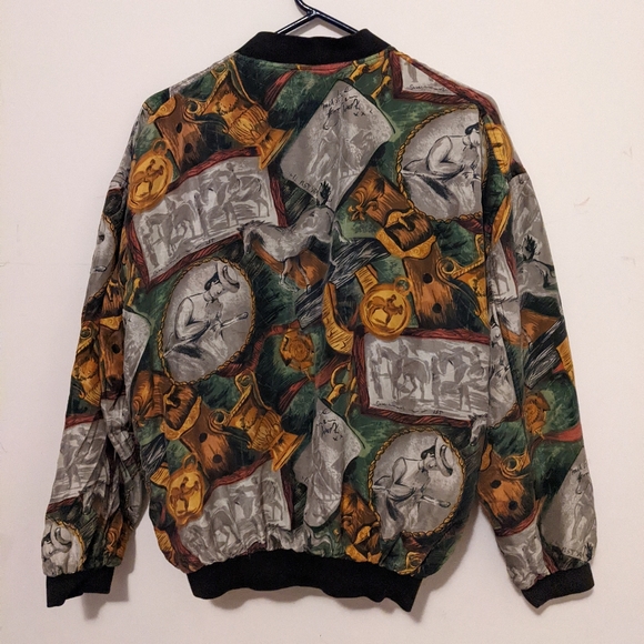 Vintage 90s Equestrian Silk Bomber Jacket M - Picture 6 of 10